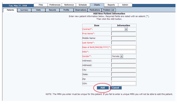 PC add patient info